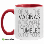 Of all the vaginas in the world i am so glad i tumbled out of yours accent mug
