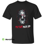 Friday the 13th Jason Voorhees Camp Crystal Lake Mask Bloody Stay Safe Mask Up Halloween T-Shirt