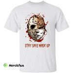 Bloody Face Of Horror Movies Character Stay Safe Mask Up Halloween T-Shirt