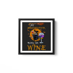 My Broomstick Runs On Wine Halloween Witch White Framed Square Wall Art