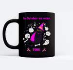 In October We Wear Pink - Breast Cancer- Halloween black cat Ceramic Coffee Black Mugs