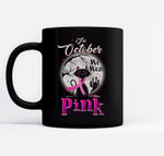 In october we wear pink Breast cancer halloween cat Ceramic Coffee Black Mugs