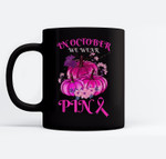 In October We Wear Pink Breast Cancer Pumpkin Halloween Ceramic Coffee Black Mugs