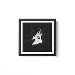 Ghost Unicorn on Spyder Web Halloween White Framed Square Wall Art