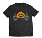Two Skeleton Middle Fingers Adult Humor Halloween Season T-shirt