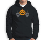 Two Skeleton Middle Fingers Adult Humor Halloween Season Sweatshirt & Hoodie