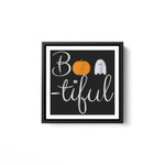 Bootiful Funny Beautiful Halloween Cute Boo Creepy Pumpkin White Framed Square Wall Art
