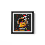 Boston Terrier Halloween And Merry Christmas Happy White Framed Square Wall Art