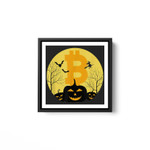 Bitcoin Crypto Halloween Pumpkin Bat Design BTC White Framed Square Wall Art