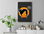Black Cat Orange Full Moon Halloween Fall Spooky Decorations Premium Wall Art Canvas Decor