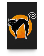 Black Cat Orange Full Moon Halloween Fall Spooky Decorations Poster