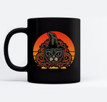 Black Cat with Scary Pumpkins - Full Moon Halloween Costume Ceramic Coffee Black Mugs