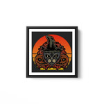 Black Cat with Scary Pumpkins - Full Moon Halloween Costume White Framed Square Wall Art