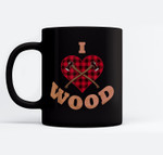 I Love Wood Lumberjack Heart Woodworking Halloween Ceramic Coffee Black Mugs