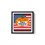 Cute Periotic Pumpkin in a mask Halloween 2021 American Flag White Framed Square Wall Art