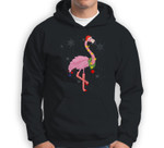Cute Pink Flamingo with Snow, Lights and Santa Hat Christmas Sweatshirt & Hoodie