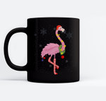 Cute Pink Flamingo with Snow, Lights and Santa Hat Christmas Ceramic Coffee Black Mugs