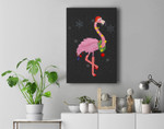 Cute Pink Flamingo with Snow, Lights and Santa Hat Christmas Premium Wall Art Canvas Decor