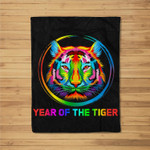 Colorful Tiger Face CNY Happy New Year of the Tiger 2022 Fleece Blanket
