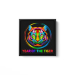 Colorful Tiger Face CNY Happy New Year of the Tiger 2022 Square Framed Wall Art