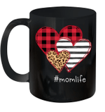 #Momlife Shirt Striped Leopard Buffalo Plaid Printed Splicing Heart Valentine's Day Mug