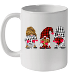 Three Gnomes Holding Hearts Leopard Print Buffalo Plaid Valentines Day Mug