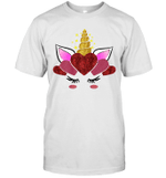 Cool Cute Unicorn Face Valentine's Day Hearts Shirt