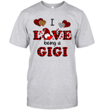 I Love Being A Gigi Gnomes Red Plaid Heart Valentine's Day Shirt