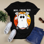 Vintage Ghost Cow Moo I Mean Boo Funny Halloween Cow Boo Retro Sunset Shirt