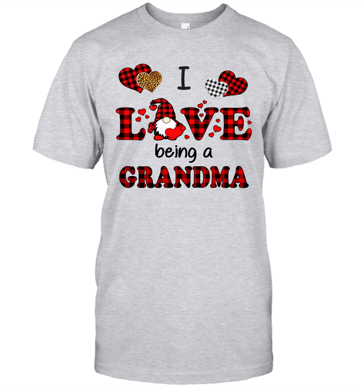 I Love Being A Grandma Gnomes Red Plaid Heart Valentine's Day Shirt