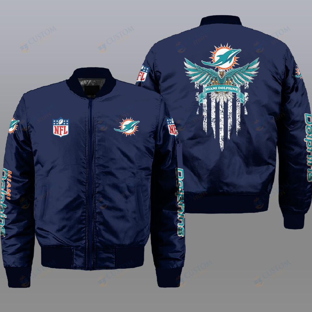 NFL Miami Dolphins Eagle Thin Line Flag Bomber Jacket2