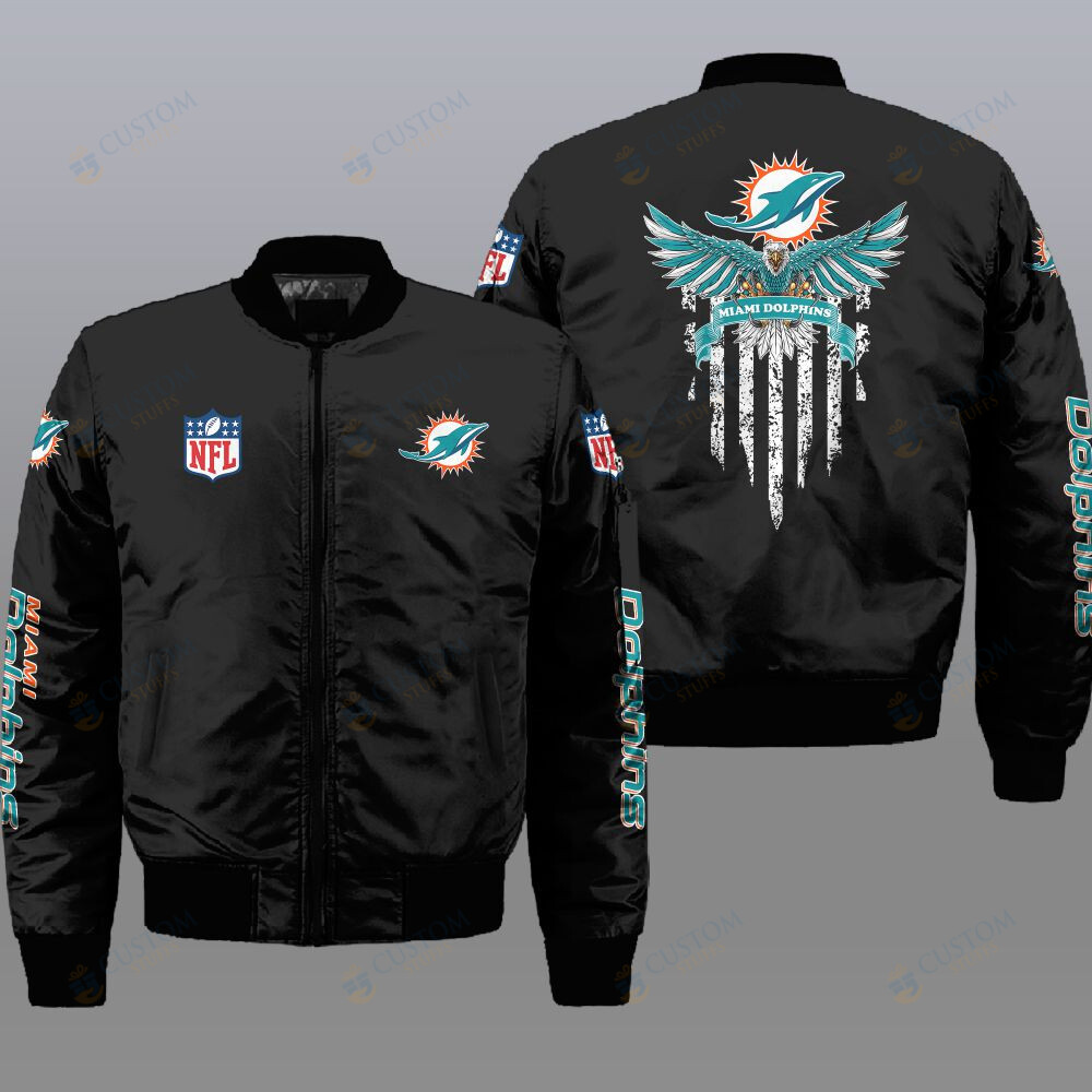 NFL Miami Dolphins Eagle Thin Line Flag Bomber Jacket1
