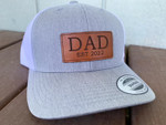 Fathers Day Dad Est 2022 hat, Christmas for dad made with real leather. Personalize it for any year! Perfect gift for new dads