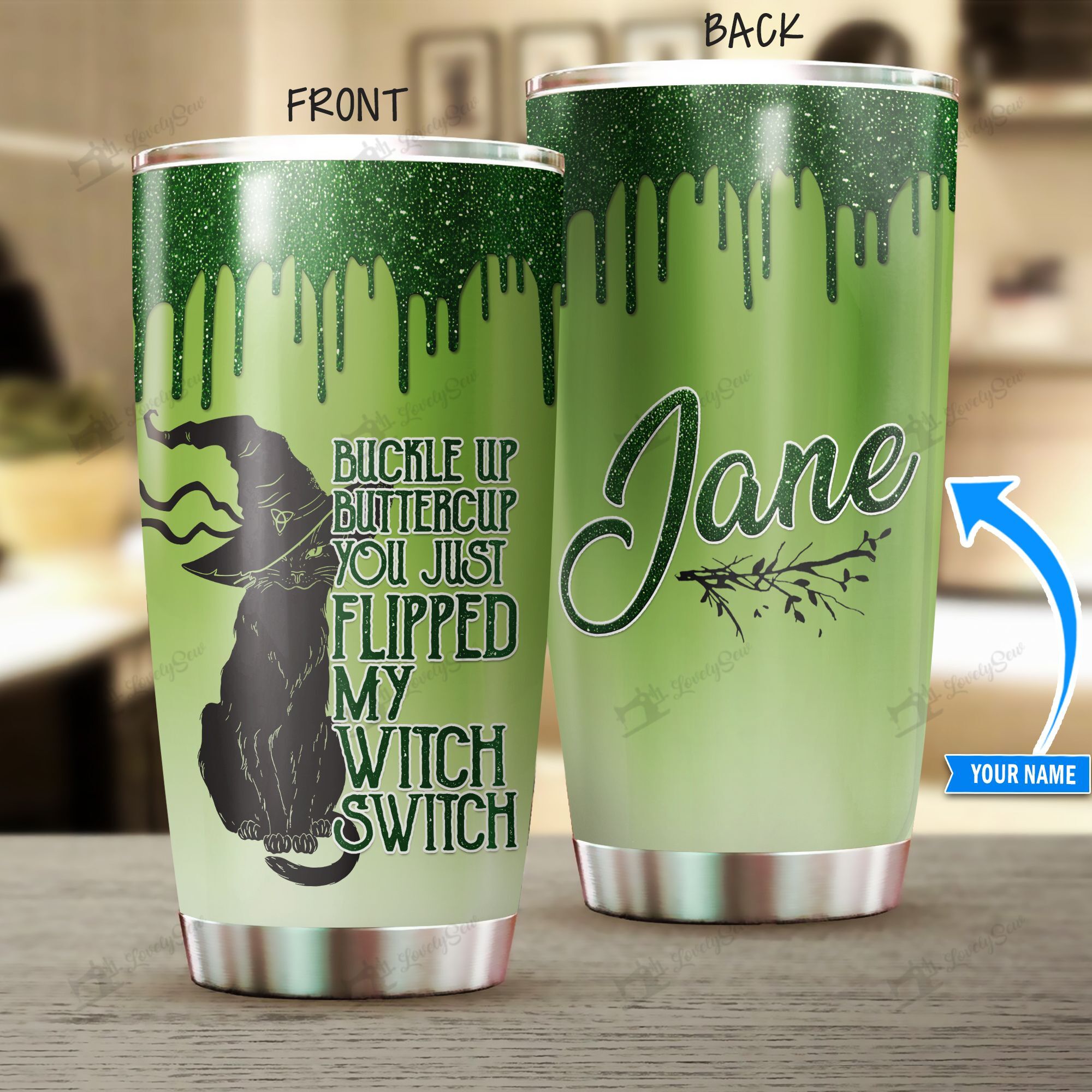 Custom Name Black Cat You just flipped my witch switch Tumbler Cup