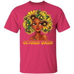 Sunflower Afro Hair October Queen T-shirt Birthday Tee