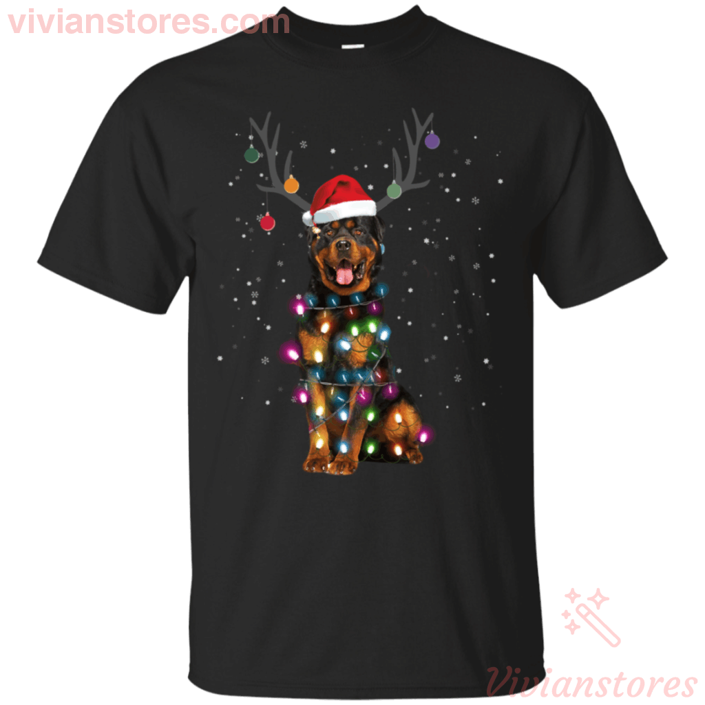 Rottweiler Santa Lights Christmas Dog Xmas T-Shirt - Vivianstores