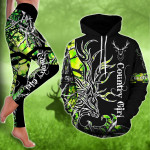 Green Country Girl on Black Legging and Hoodie