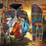 Native American Brown Turquoise Horse Hoodie and Legging Set