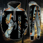 Horse Orange and Teal Silhouette Hoodie and Legging Set