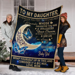 To My Daughter Blue Moon Butterfly Mom Fleece Blanket