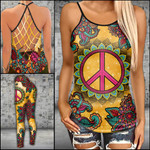 Hippie Peace Floral Criss-cross Tanktop and Legging set