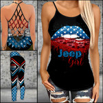 Red White and Blue Stars Jeep Girl Criss-cross Tanktop and Legging set (buy both for 10% discount)