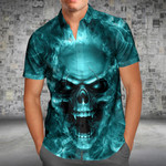 Skull Flame Turquoise Hawaii Shirt