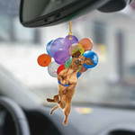Brown Dachshund 02 With Colorful Balloons Flat Car Ornament - TG0921HN