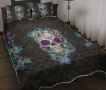 Black Flower Skull Quilt Bed Set