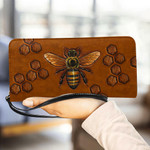 Brown Honey Bee Hive Leather Clutch - TG0122HN