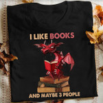 I Like Books And Maybe 3 People Tshirt - Dragon And Books Tshirt - TT0122HN