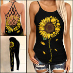 Skull Sunflower Shaped Sunshine Criss-cross Tanktop and Legging set (buy both for 10% discount) - TG0222HN