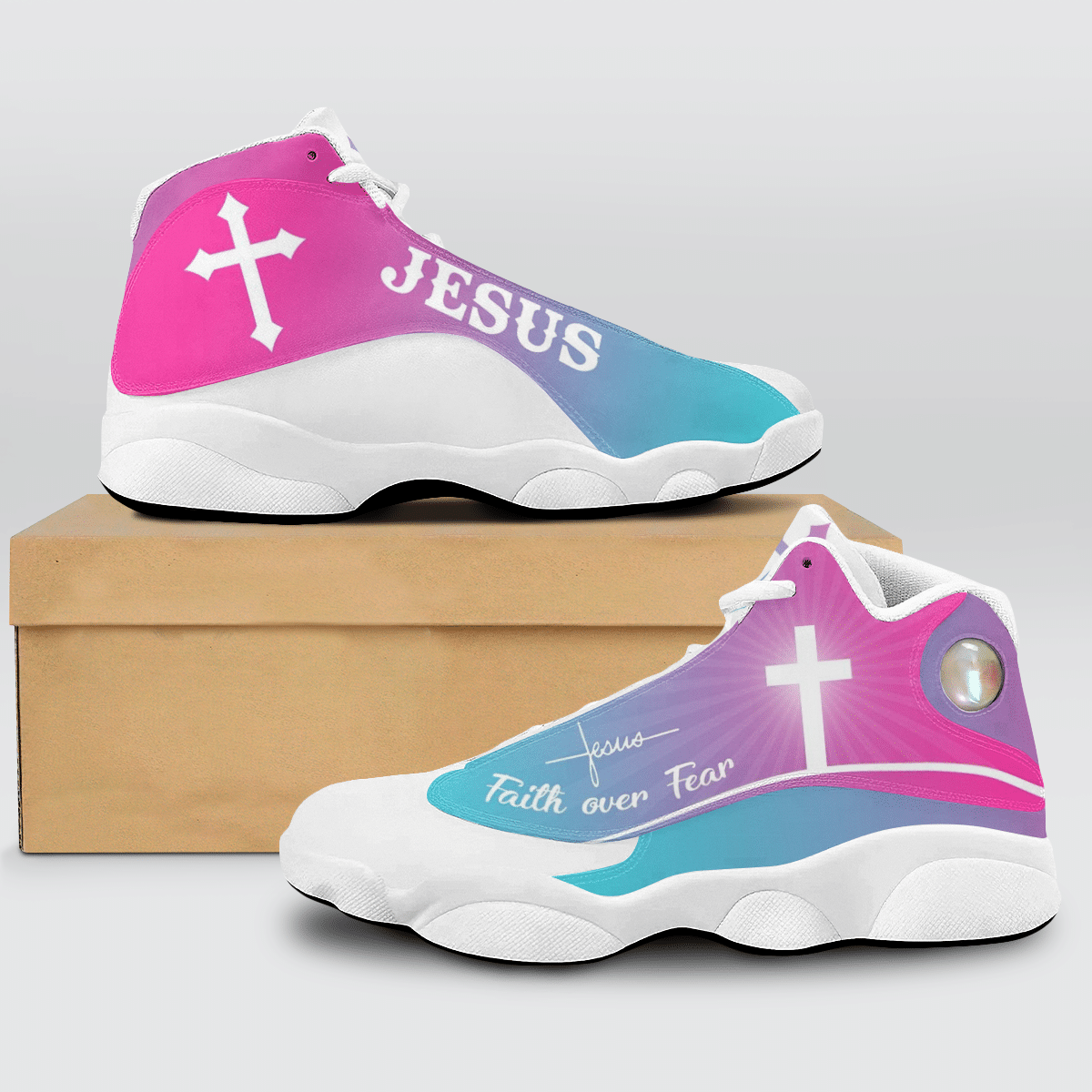Gradient Pink Blue Faith Over Fear JD13 Shoes - TG1021TA