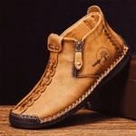 Dacomfy Men Casual Handmade British Style Leather Shoes Hand Stitching Boots